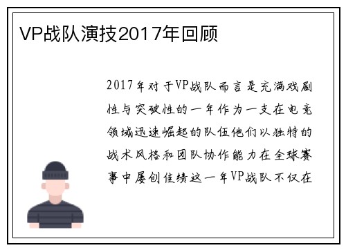 VP战队演技2017年回顾
